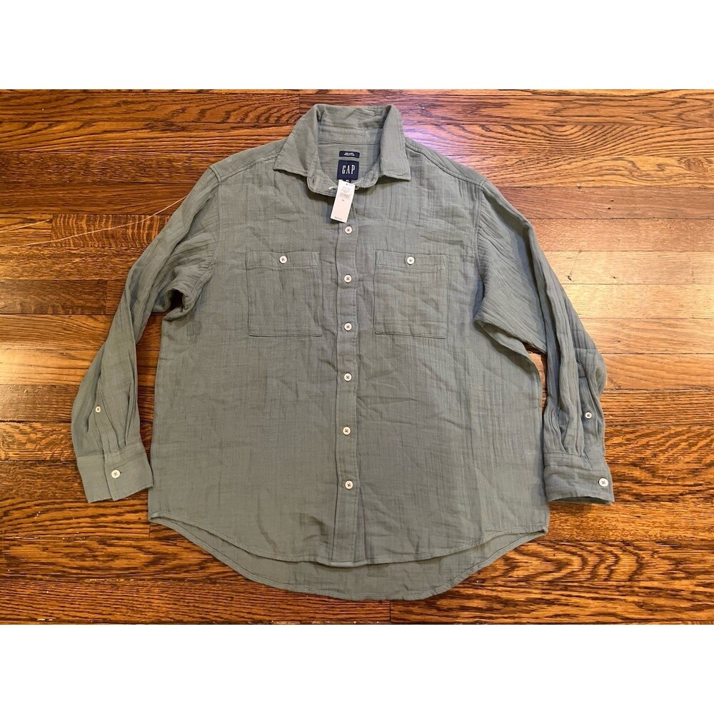 Gap Big Shirt Size XS Crinkle Cotton Gauze Green Button Up Shirt Oversized